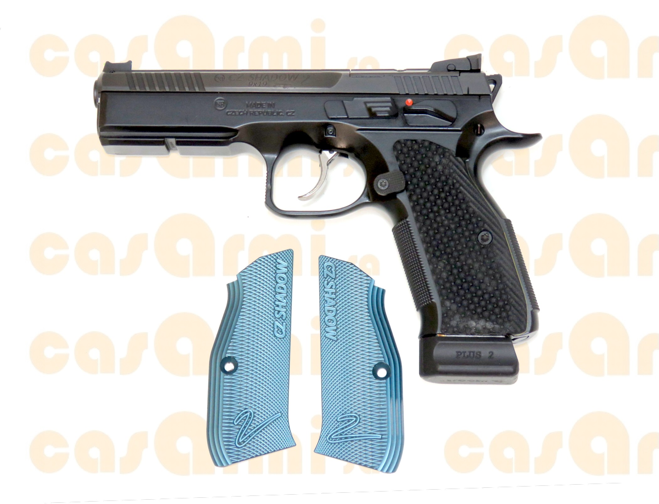 CZ mod. Shadow II, OR, blu, con guancette in carbonio, sicura maggiorata, complessivamente con 4 caricatori, valigetta originale 9 Para